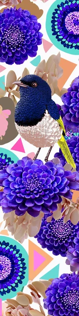 Free purple bookmark featuring a bird on blue purple floral